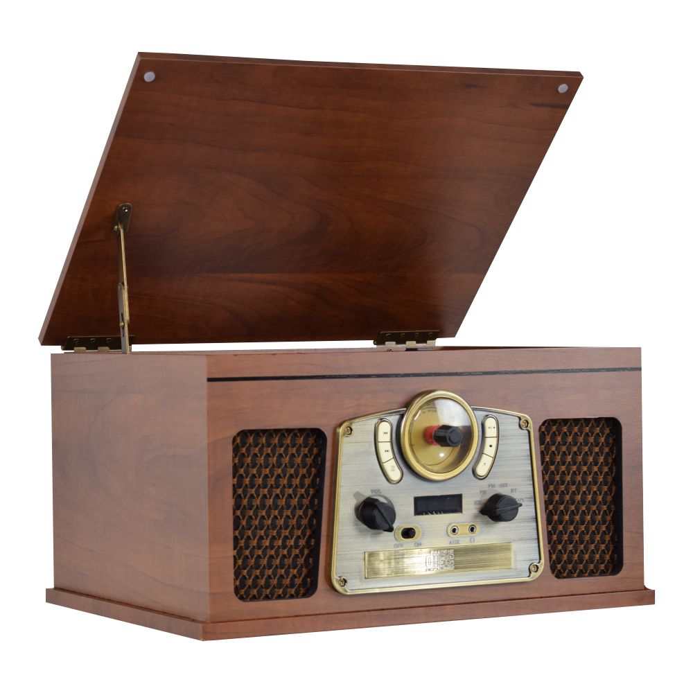 Rádio Retro Madeira Gira Discos CD K7 com colunas – 210€